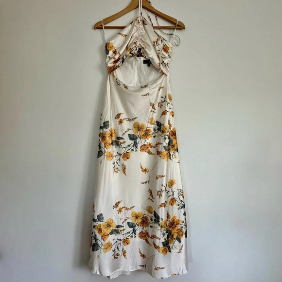 Lulus Unforgettable Moments Ivory Floral Cutout Halter Midi Dress size Small - Picture 5 of 5